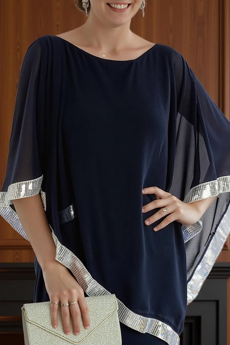 Load image into Gallery viewer, Sparkly Navy 2 Piece Long Mother of the Bride Pant Suits