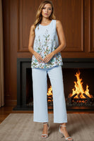 Load image into Gallery viewer, Light Blue Floral 3 Piece Long Mother of the Bride Pant Suits