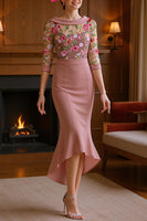 Load image into Gallery viewer, Mint Green Floral Mermaid High Low Mother of the Bride Dress