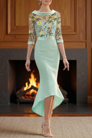 Load image into Gallery viewer, Mint Green Floral Mermaid High Low Mother of the Bride Dress