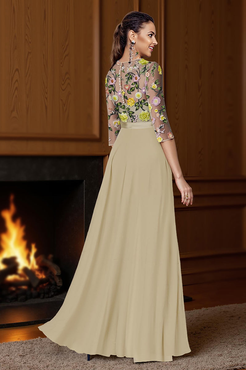 Load image into Gallery viewer, Champagne Floral Long Mother of the Bride Jumpsuits with Cape