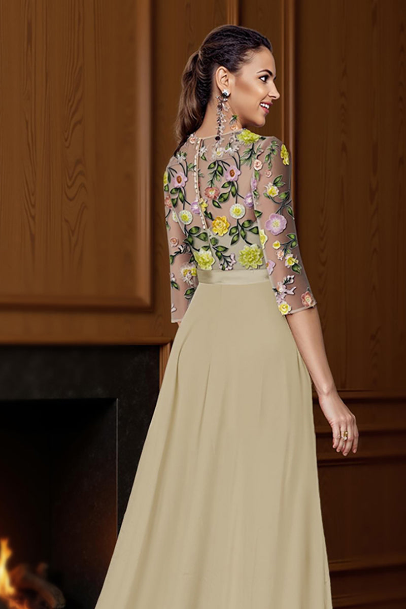 Load image into Gallery viewer, Champagne Floral Long Mother of the Bride Jumpsuits with Cape