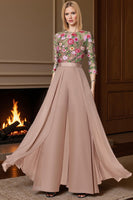 Load image into Gallery viewer, Champagne Floral Long Mother of the Bride Jumpsuits with Cape