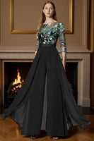 Load image into Gallery viewer, Sparkly Black Beaded Long Mother of the Bride Jumpsuit with Cape