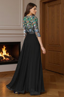 Load image into Gallery viewer, Sparkly Black Beaded Long Mother of the Bride Jumpsuit with Cape