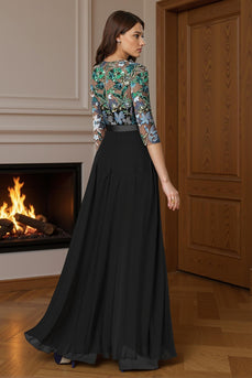 Sparkly Black Beaded Long Mother of the Bride Jumpsuit with Cape