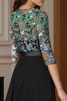 Load image into Gallery viewer, Sparkly Black Beaded Long Mother of the Bride Jumpsuit with Cape