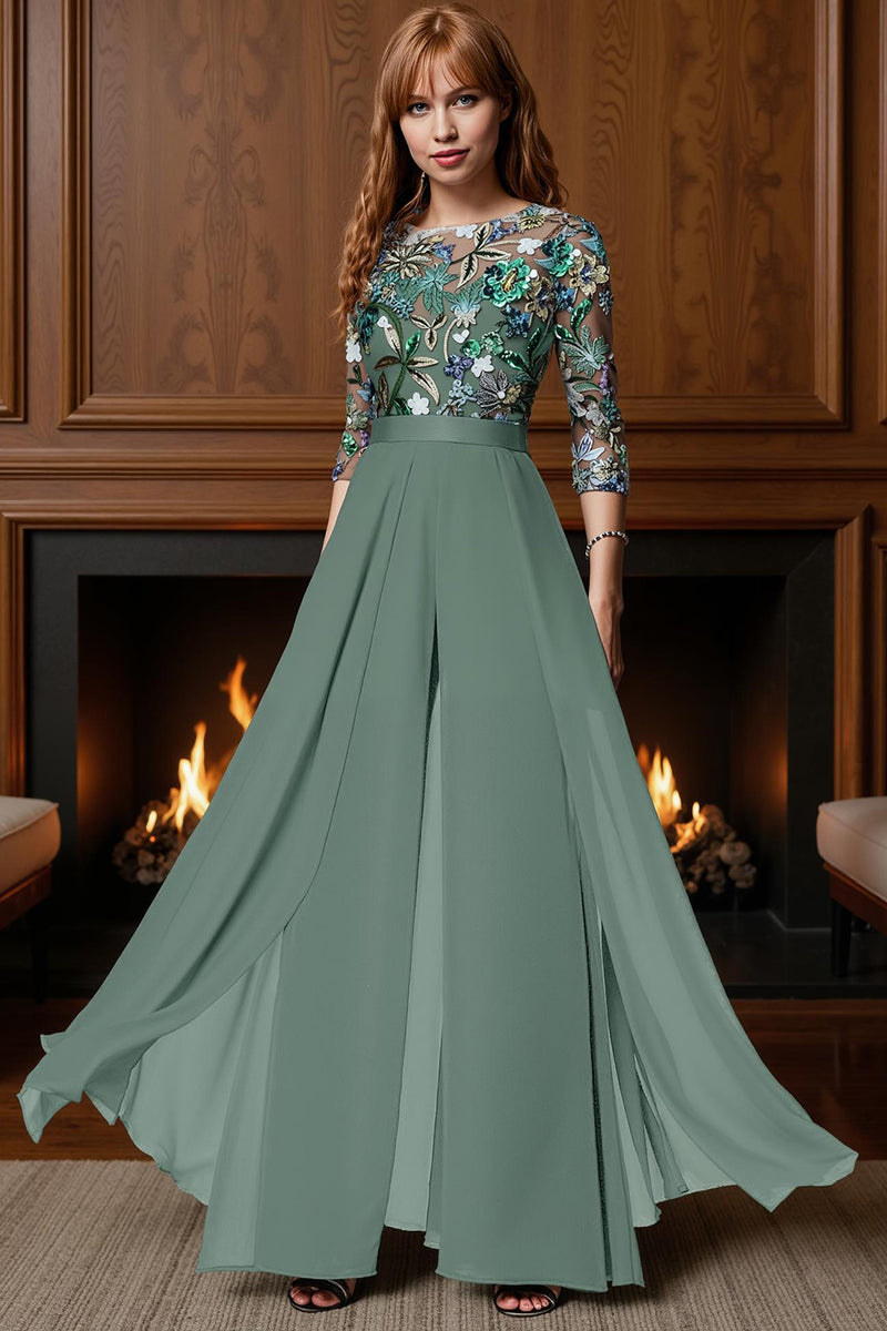 Load image into Gallery viewer, Sparkly Black Beaded Long Mother of the Bride Jumpsuit with Cape