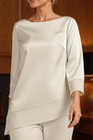 Load image into Gallery viewer, Apricot 2 Piece Bateau Neck Long Mother of the Bride Pant Suits with Sleeves