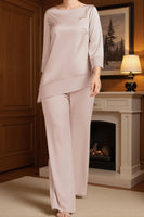 Load image into Gallery viewer, Apricot 2 Piece Bateau Neck Long Mother of the Bride Pant Suits with Sleeves