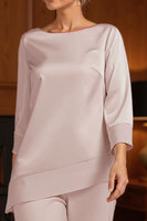 Load image into Gallery viewer, Apricot 2 Piece Bateau Neck Long Mother of the Bride Pant Suits with Sleeves