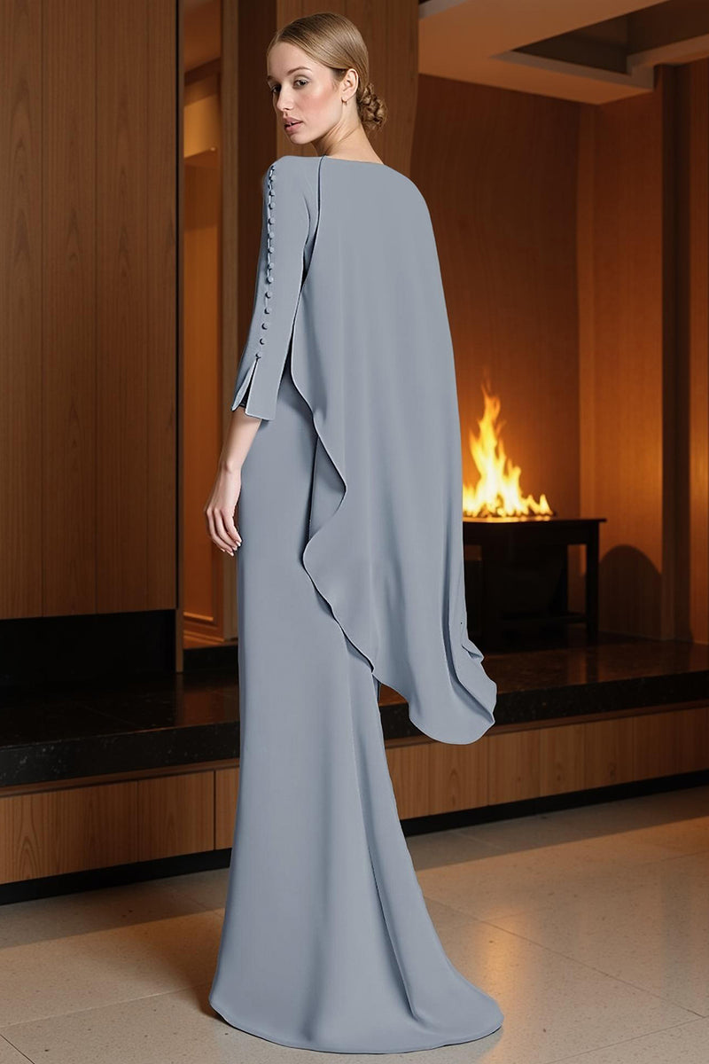Load image into Gallery viewer, Dusty Blue Ruched Mermaid Long Mother of the Bride Dress with Cape