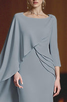 Load image into Gallery viewer, Dusty Blue Ruched Mermaid Long Mother of the Bride Dress with Cape