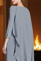 Load image into Gallery viewer, Dusty Blue Ruched Mermaid Long Mother of the Bride Dress with Cape