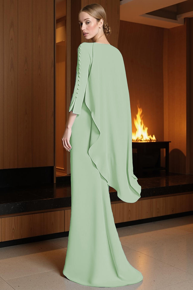 Load image into Gallery viewer, Dusty Blue Ruched Mermaid Long Mother of the Bride Dress with Cape