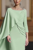 Load image into Gallery viewer, Dusty Blue Ruched Mermaid Long Mother of the Bride Dress with Cape