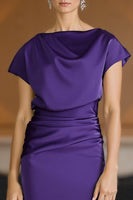 Load image into Gallery viewer, Plum Satin Ruched Mermaid Floor-Length Mother of the Bride Dress with Sleeves