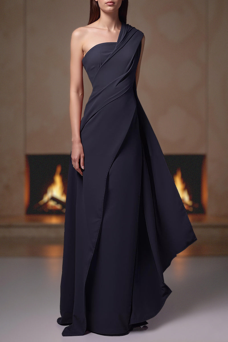 Load image into Gallery viewer, Navy One Shoulder Long Chiffon Mother of the Bride Dress