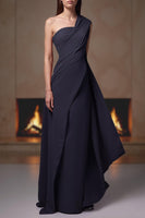 Load image into Gallery viewer, Navy One Shoulder Long Chiffon Mother of the Bride Dress