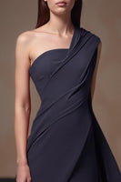 Load image into Gallery viewer, Navy One Shoulder Long Chiffon Mother of the Bride Dress