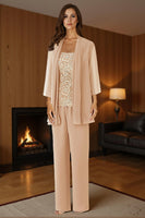 Load image into Gallery viewer, Purple 3 Piece Lace Long Mother of the Bride Pant Suits with Jacket