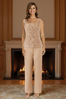 Load image into Gallery viewer, Purple 3 Piece Lace Long Mother of the Bride Pant Suits with Jacket