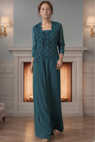 Load image into Gallery viewer, Purple 3 Piece Square Neck Long Mother of the Bride Pant Suits with Jacket