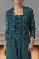 Load image into Gallery viewer, Purple 3 Piece Square Neck Long Mother of the Bride Pant Suits with Jacket