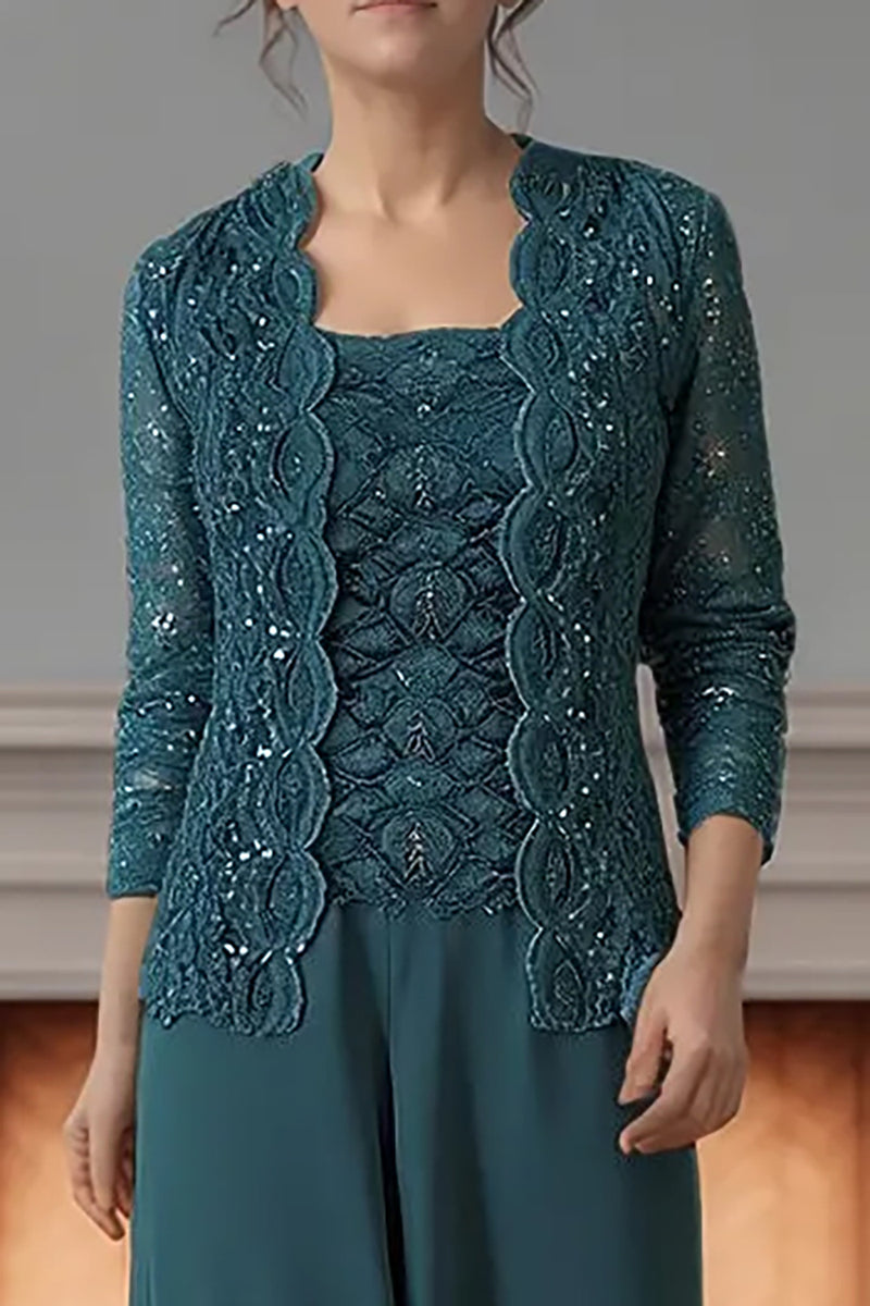 Load image into Gallery viewer, Purple 3 Piece Square Neck Long Mother of the Bride Pant Suits with Jacket