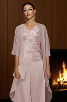 Load image into Gallery viewer, Dusty Rose 3 Piece Lace Long Mother of the Bride Pant Suits with Jacket