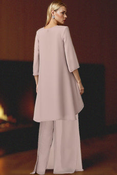 Dusty Rose 3 Piece Lace Long Mother of the Bride Pant Suits with Jacket