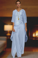 Load image into Gallery viewer, Dusty Rose 3 Piece Lace Long Mother of the Bride Pant Suits with Jacket