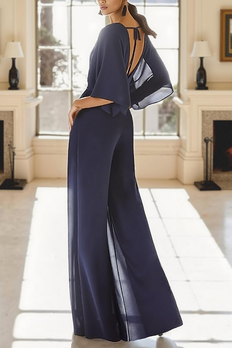 Load image into Gallery viewer, Navy V Neck Long Mother of the Bride Jumpsuits