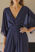 Load image into Gallery viewer, Navy V Neck Long Mother of the Bride Jumpsuits