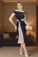 Load image into Gallery viewer, Navy and Blush Pink 2 Piece Mermaid Tea Length Mother of the Bride Dress