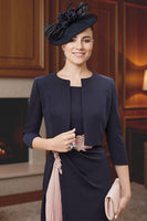 Load image into Gallery viewer, Navy and Blush Pink 2 Piece Mermaid Tea Length Mother of the Bride Dress