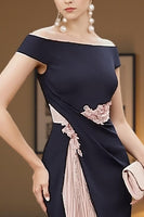 Load image into Gallery viewer, Navy and Blush Pink 2 Piece Mermaid Tea Length Mother of the Bride Dress