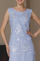 Load image into Gallery viewer, Light Blue 2 Piece A Line Tea Length Lace Mother of the Bride Dress