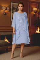 Load image into Gallery viewer, Light Blue 2 Piece A Line Tea Length Lace Mother of the Bride Dress