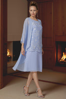Load image into Gallery viewer, Light Blue 2 Piece A Line Tea Length Lace Mother of the Bride Dress