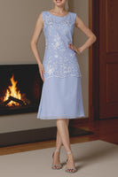 Load image into Gallery viewer, Light Blue 2 Piece A Line Tea Length Lace Mother of the Bride Dress