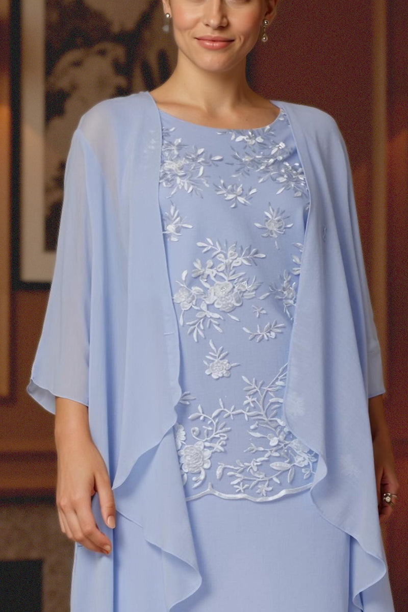 Load image into Gallery viewer, Light Blue 2 Piece A Line Tea Length Lace Mother of the Bride Dress