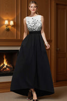 Load image into Gallery viewer, Black and White Floral Backless A Line Long Mother of the Bride Dress