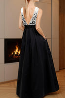 Load image into Gallery viewer, Black and White Floral Backless A Line Long Mother of the Bride Dress