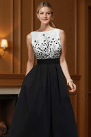 Load image into Gallery viewer, Black and White Floral Backless A Line Long Mother of the Bride Dress