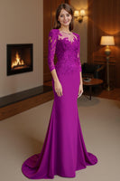 Load image into Gallery viewer, Fuchsia Mermaid Long Mother of the Bride Dress with Lace