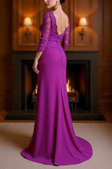 Fuchsia Mermaid Long Mother of the Bride Dress with Lace