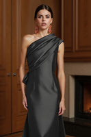 Load image into Gallery viewer, Champagne One Shoulder Sheath Ruched Long Mother of the Bride Dress