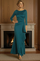 Load image into Gallery viewer, Peacock Green Ruffled Mermaid Long Mother of the Bride Dress