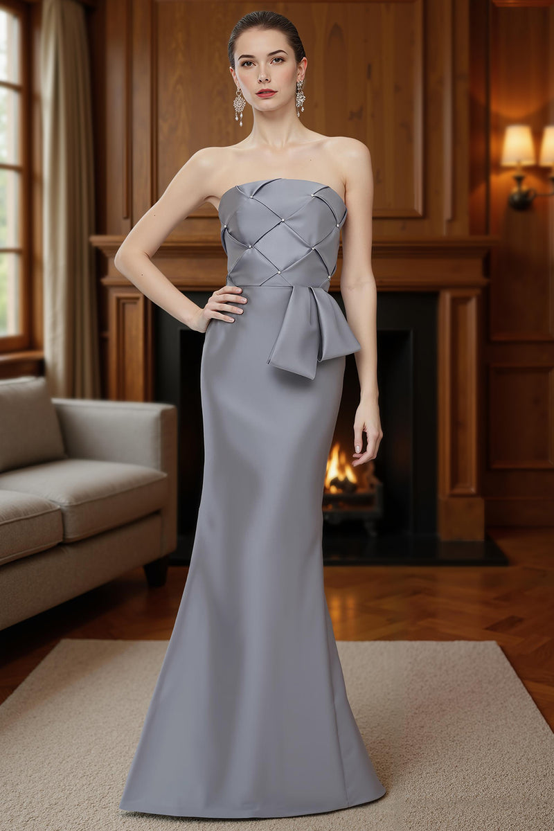 Load image into Gallery viewer, Silver Mermaid Strapless Long Mother of the Bride Dress